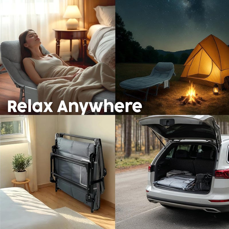 DEXO سرير تخييم قابل للطي مع مرتبة ووسادة - 180×66 سم - كرسي استلقاء قابل للتعديل بزاوية 6، سرير قابل للطي ثقيل الوزن للمكتب، الفناء والشاطئ - Image 5