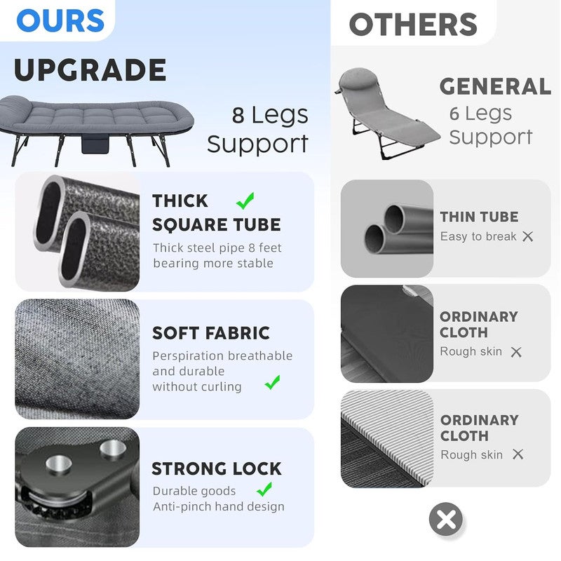 DEXO سرير تخييم قابل للطي مع مرتبة ووسادة - 180×66 سم - كرسي استلقاء قابل للتعديل بزاوية 6، سرير قابل للطي ثقيل الوزن للمكتب، الفناء والشاطئ - Image 3