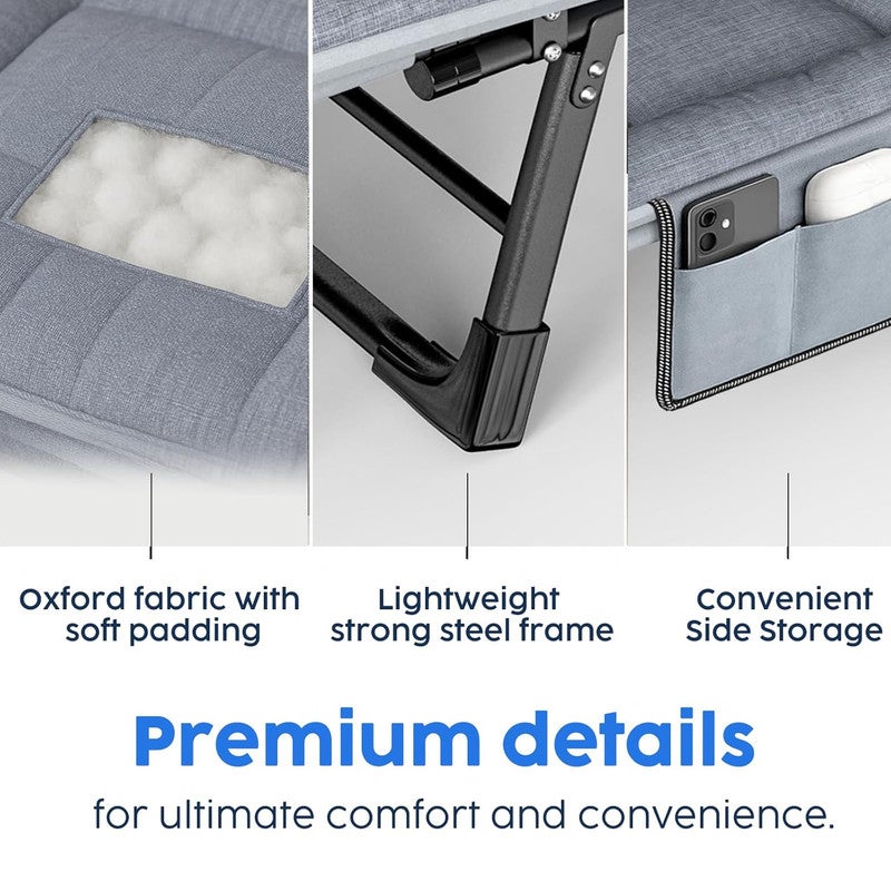 DEXO سرير تخييم قابل للطي مع مرتبة ووسادة - 180×66 سم - كرسي استلقاء قابل للتعديل بزاوية 6، سرير قابل للطي ثقيل الوزن للمكتب، الفناء والشاطئ - Image 2