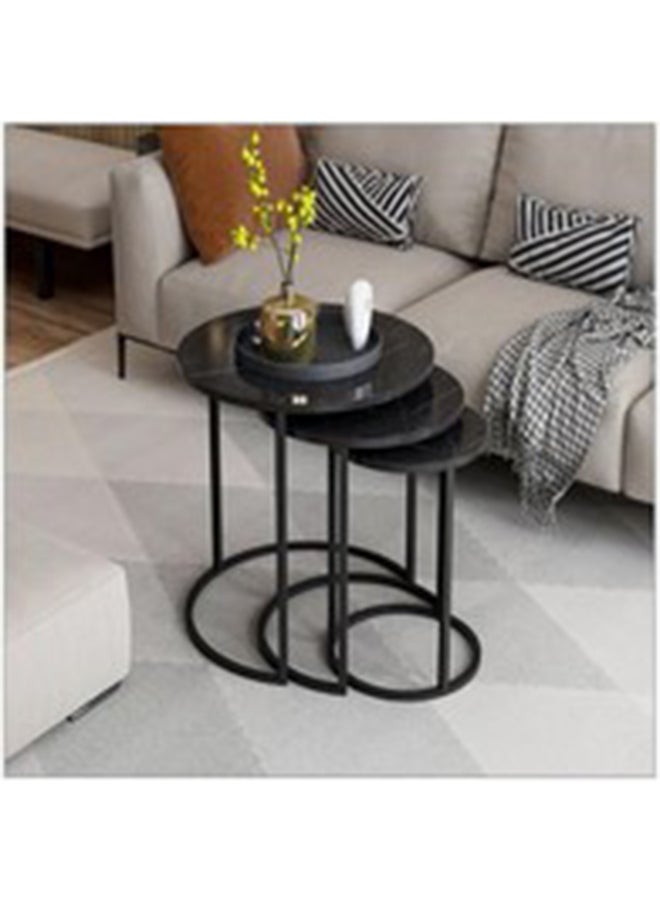 Homzmart Metal and Marble Wood Side Tables Set 3 pieces - Black - Image 2