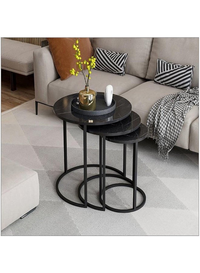 Homzmart Metal and Marble Wood Side Tables Set 3 pieces - Black - Image 1