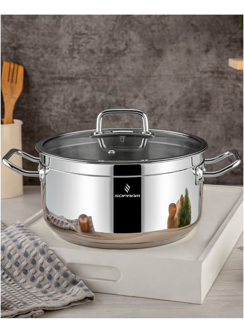 Sofram Turkish Stainless Stock Pot With Glass Lid 18 cm - Image 1