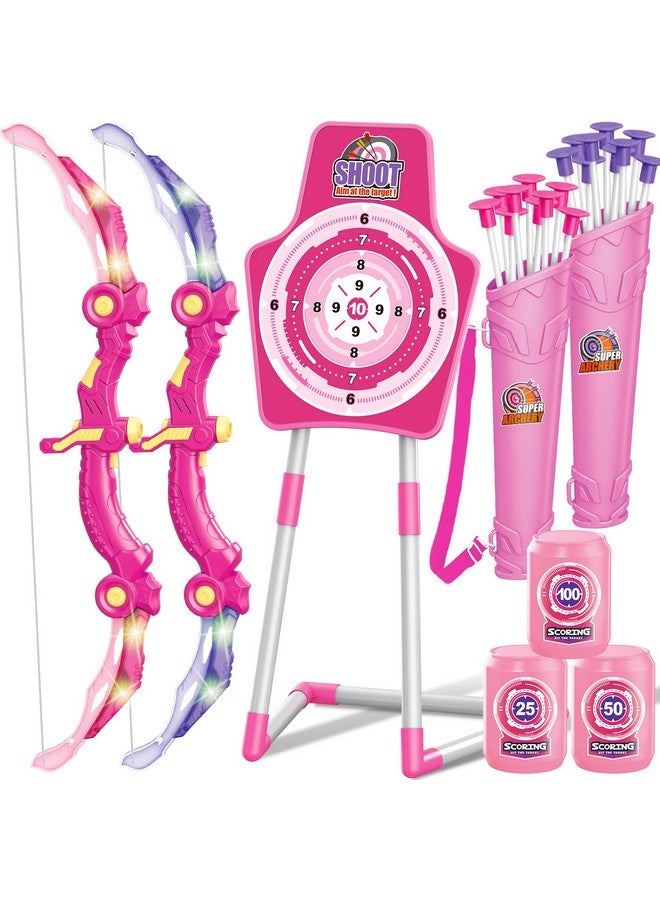 GMAOPHY Bow and Arrow Toys with LED Flash Lights, Birthday Gift for Girls 4 5 6 7 8 9 10 Year Old, Archery Set Indoor Outdoor Activity with 20 Suction Cup Arrows, 2 Targets & Quiver, Kids Sport Toys - Image 1
