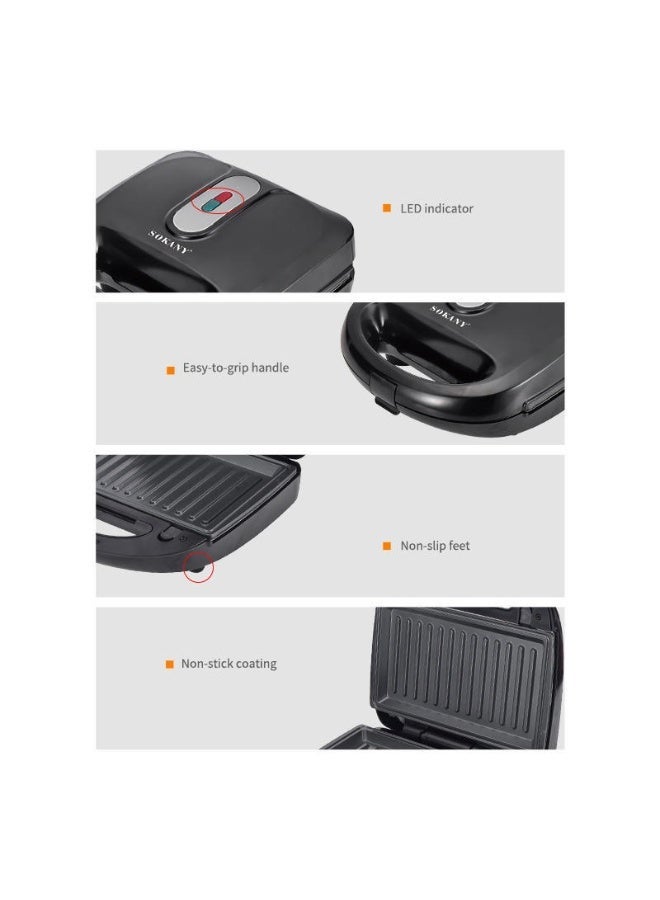 sokany 10-in-1 Multi-Function Sandwich Maker 750W Black – Detachable Plates for Waffles, Donuts, Grilling & Omelets - Image 3