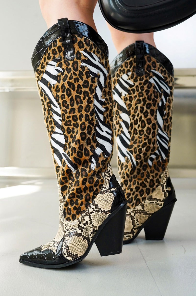 Cape Robbin Women's Animal Print Cowboy Boots 12-Inch Shaft Pull-On Pointed Toe - Western Cowgirl Boots with 3 Inch Block Heel & Comfort Insole (Karine) Black 8.5 - Image 3