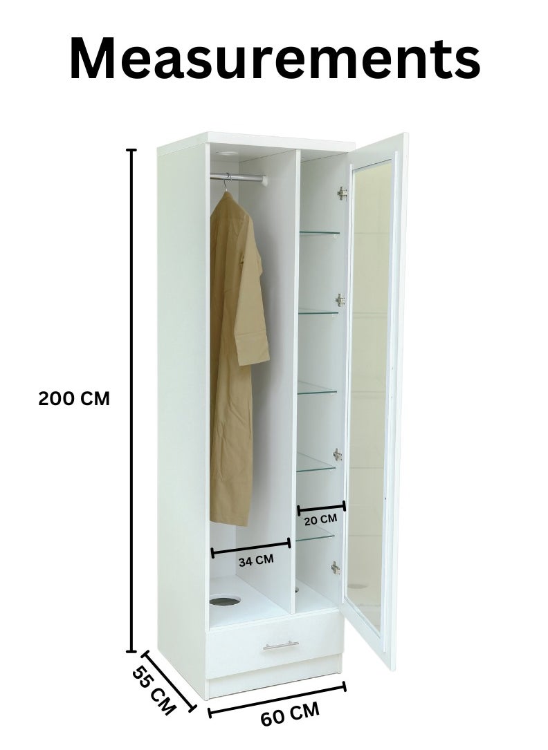 AFT - Modern Bakhoor Wardrobe with Glass Shelves, LED Lighting, and Fragrance Ventilation for Clothing, Perforated Base, and Fragrance Ventilation System.  Modern Bakhoor Wardrobe is ideal for those who appreciate the traditional practice of using bakhoor while maintaining a contemporary, organized living space. Whether you’re looking to enhance your room’s aesthetic or enjoy the practical benefits of scent-infused clothing, this wardrobe is the perfect blend of style, functionality, and luxury. White (Arfan) - Image 1
