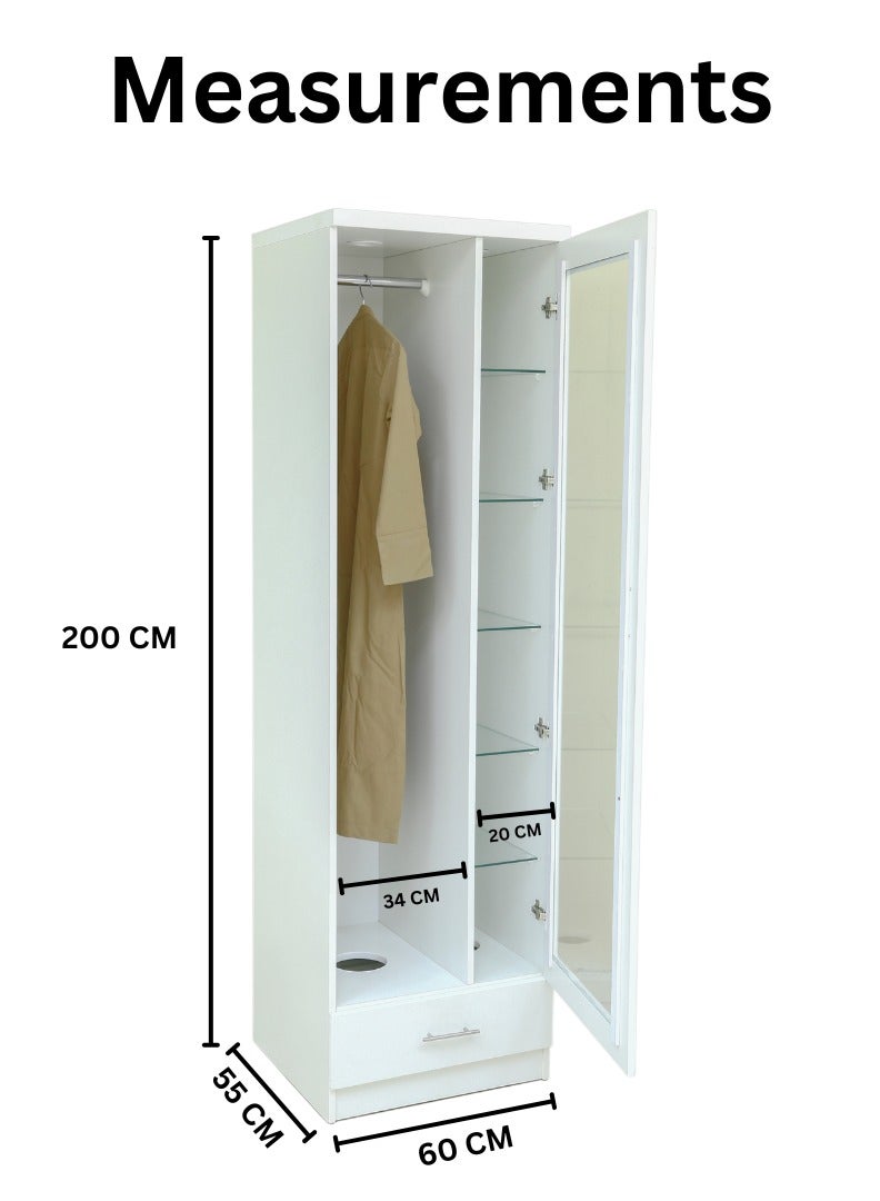 AFT Modern Bakhoor Wardrobe with Glass Shelves, LED Lighting, and Fragrance Ventilation for Clothing, Perforated Base, and Fragrance Ventilation System.  Modern Bakhoor Wardrobe is ideal for those who appreciate the traditional practice of using bakhoor while maintaining a contemporary, organized living space. Whether you’re looking to enhance your room’s aesthetic or enjoy the practical benefits of scent-infused clothing, this wardrobe is the perfect blend of style, functionality, and luxury. White (Arfan) - Image 5