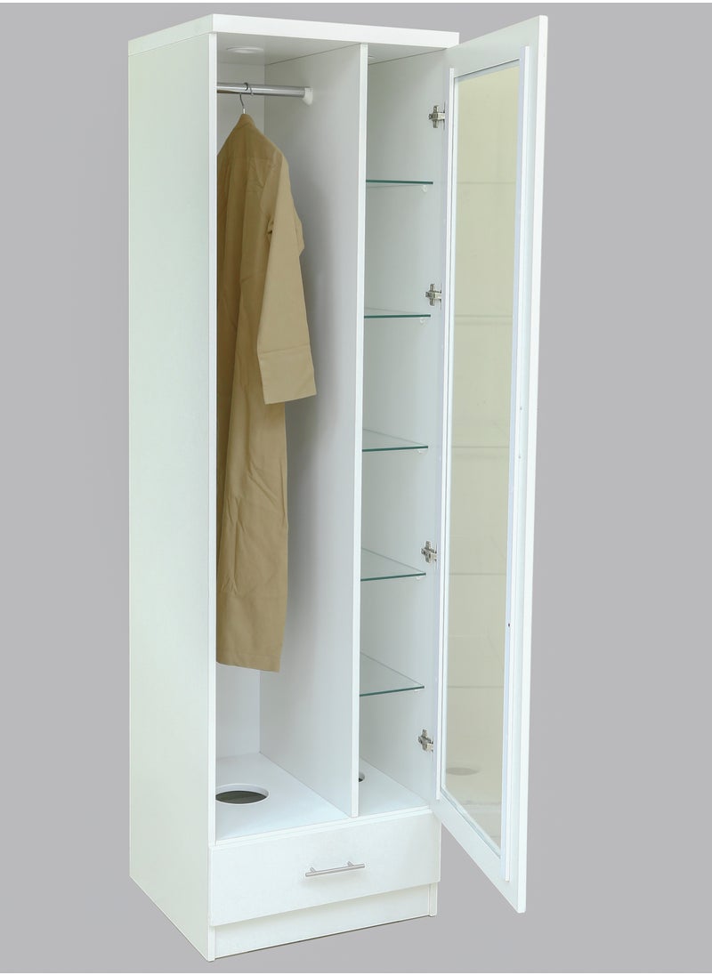 AFT - Modern Bakhoor Wardrobe with Glass Shelves, LED Lighting, and Fragrance Ventilation for Clothing, Perforated Base, and Fragrance Ventilation System.  Modern Bakhoor Wardrobe is ideal for those who appreciate the traditional practice of using bakhoor while maintaining a contemporary, organized living space. Whether you’re looking to enhance your room’s aesthetic or enjoy the practical benefits of scent-infused clothing, this wardrobe is the perfect blend of style, functionality, and luxury. White (Arfan) - Image 1