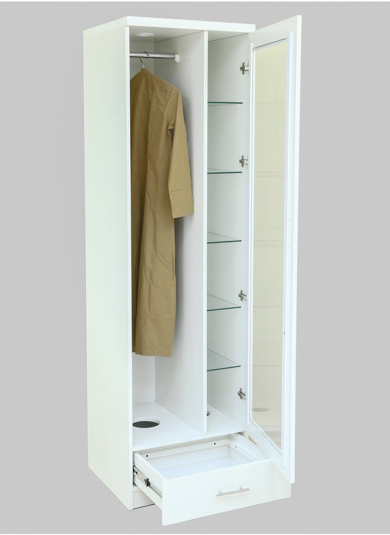 AFT - Modern Bakhoor Wardrobe with Glass Shelves, LED Lighting, and Fragrance Ventilation for Clothing, Perforated Base, and Fragrance Ventilation System.  Modern Bakhoor Wardrobe is ideal for those who appreciate the traditional practice of using bakhoor while maintaining a contemporary, organized living space. Whether you’re looking to enhance your room’s aesthetic or enjoy the practical benefits of scent-infused clothing, this wardrobe is the perfect blend of style, functionality, and luxury. White (Arfan) - Image 1