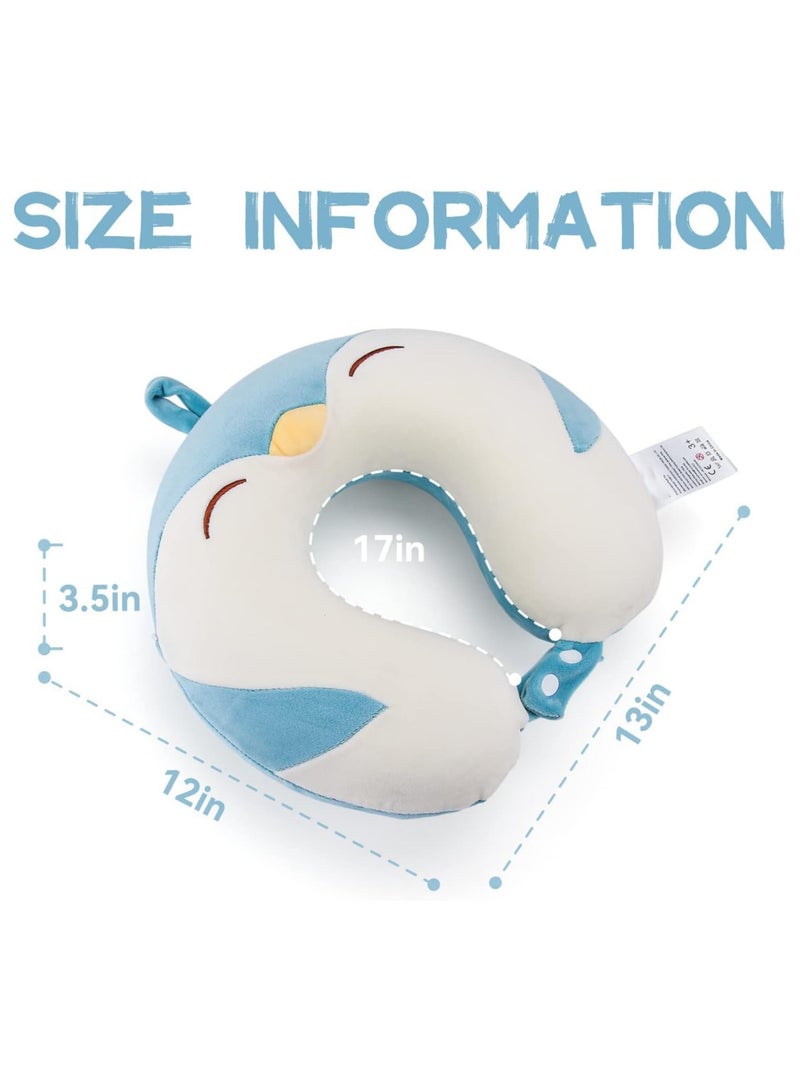 Arabest Cartoon Headrest & Neck Pillow for Kids Boys & Girls, 100% Pure Memory Foam Penguin Travel Pillow, for Airplane Travel, Road Trip - Neck, Chin Support, Stops Head from Falling Forward, Washable  - Image 3