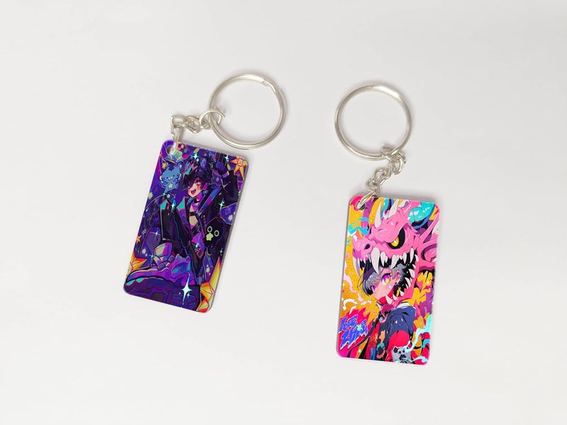 OUTFITQUE Premium Pack of 2 Anime253 Printed Long Keychain For Bike Scooty Car MDF Keyholder - Image 1