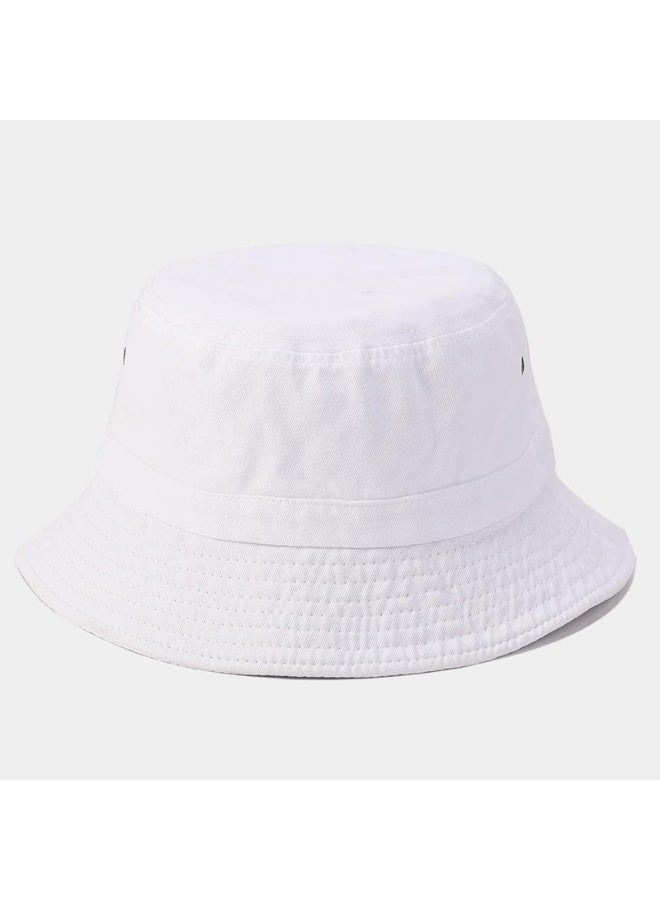 Unisex White Cotton Bucket Hat with Wide Brim and Ventilation Eyelets - Image 3
