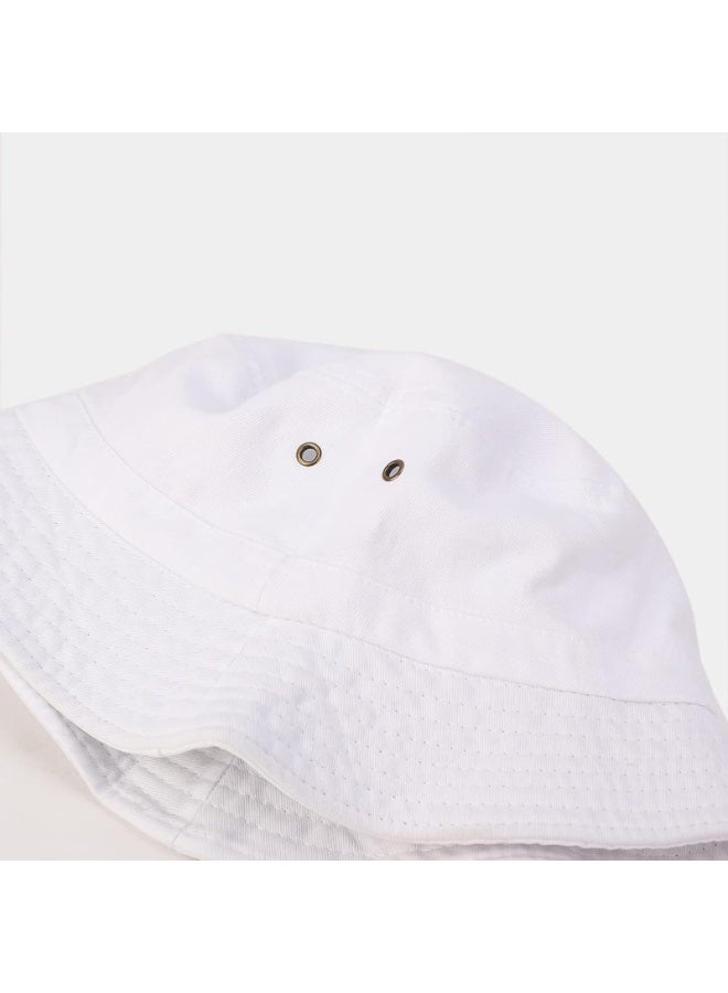 Unisex White Cotton Bucket Hat with Wide Brim and Ventilation Eyelets - Image 4