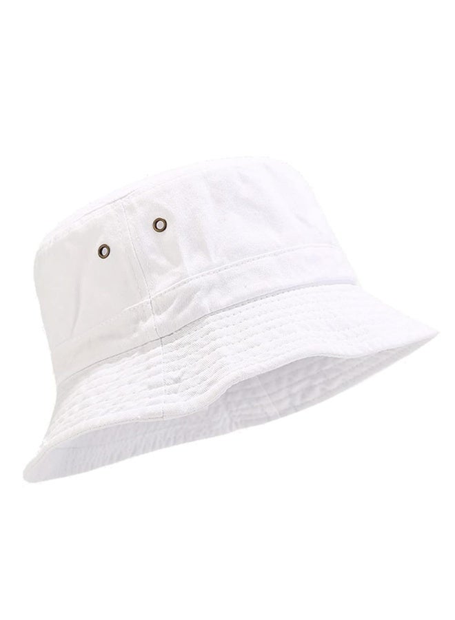 Unisex White Cotton Bucket Hat with Wide Brim and Ventilation Eyelets - Image 1