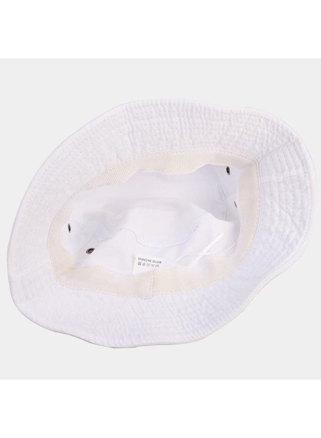 Unisex White Cotton Bucket Hat with Wide Brim and Ventilation Eyelets - Image 2