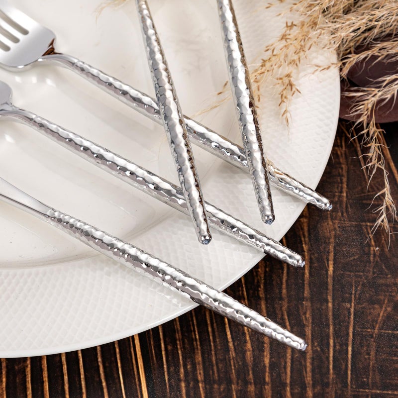 Rubtlamp 180 Pcs Silver Plastic Silverware - Hammered Disposable Silverware - Heavy Duty Plastic Forks And Spoons - Silver Plastic Cultery Include 60 Forks  60 Knives And 60 Spoons for Wedding&Party - Image 4
