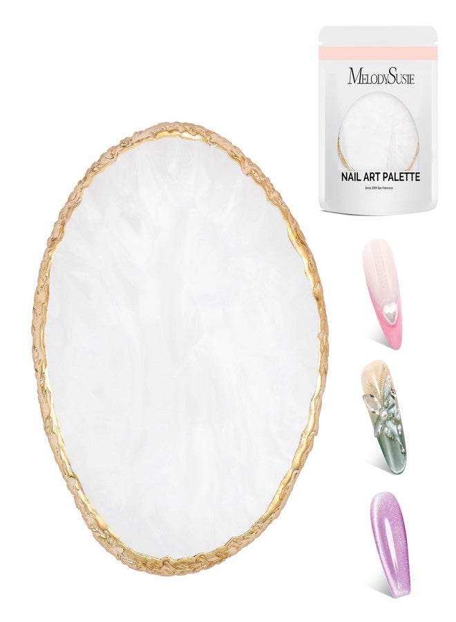 MelodySusie 1PC Round Shape Resin Nail Art Palette, Professional Color Mixing Board for Gel Polish, Acrylics, Pigment Blending, Salon and DIY Makeup Artist Tool, White - Image 1