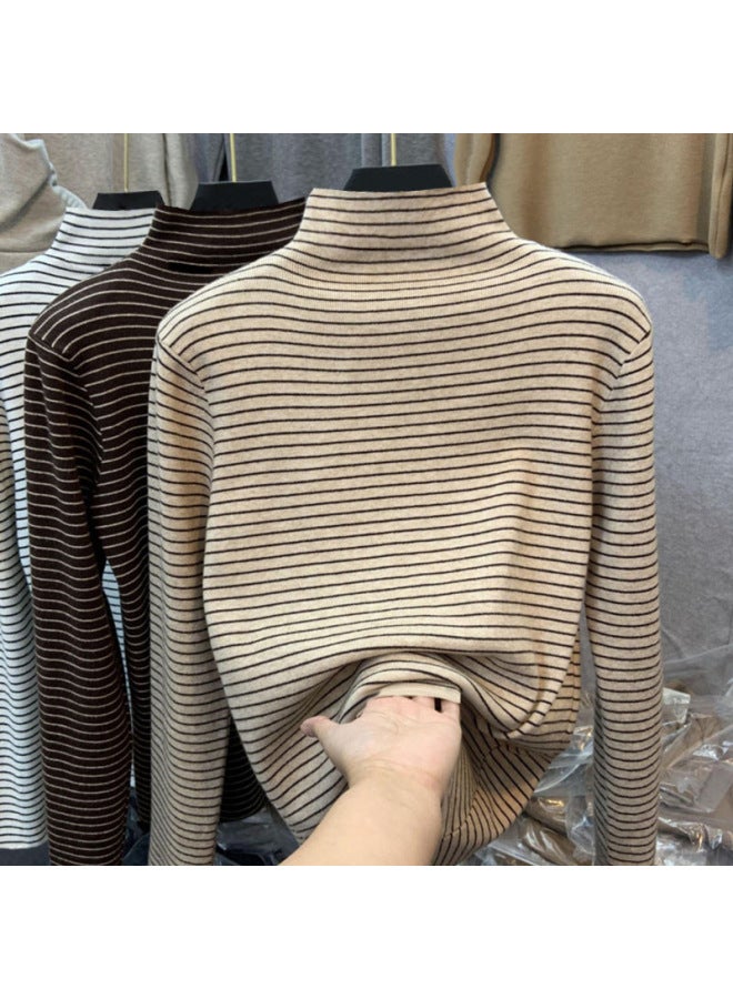 Boys And Girls German Velvet Inner Layering Shirt Autumn And Winter Medium And Large Kidsren's Half Turtleneck Long-sleeved T-shirt Stripesd Cartoon Top