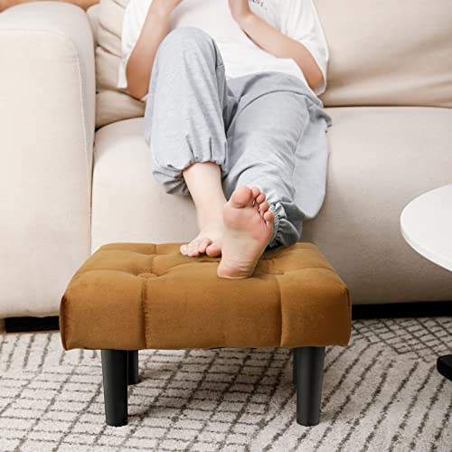 HOUCHICS Small Footstool Ottoman,Velvet Soft Footrest Ottoman with Wood Legs,Sofa Footrest Extra Seating for Living Room Entryway Office(Coffee 2PACK) - Image 2