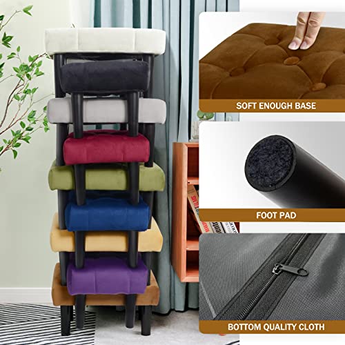 HOUCHICS Small Footstool Ottoman,Velvet Soft Footrest Ottoman with Wood Legs,Sofa Footrest Extra Seating for Living Room Entryway Office(Coffee 2PACK) - Image 5