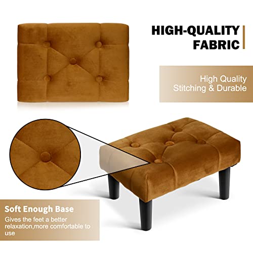 HOUCHICS Small Footstool Ottoman,Velvet Soft Footrest Ottoman with Wood Legs,Sofa Footrest Extra Seating for Living Room Entryway Office(Coffee 2PACK) - Image 3