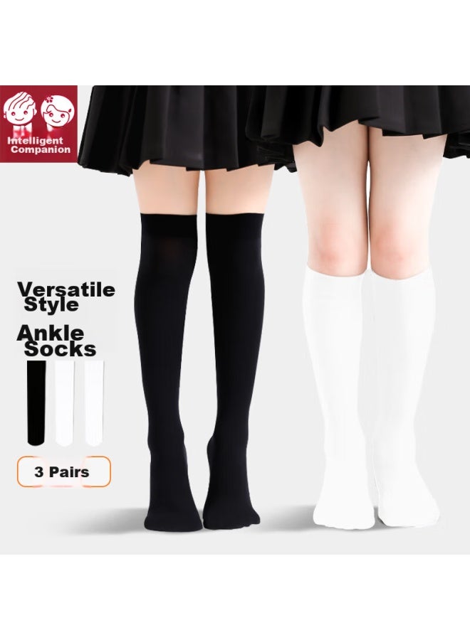 Smart Friends Zhiyou Children's Mid-calf Socks, Girls' Long Socks, Spring Autumn Summer Thin Style, Boys' Student Over-knee Long Socks, Preppy Style, 3 Pairs Set - Image 1