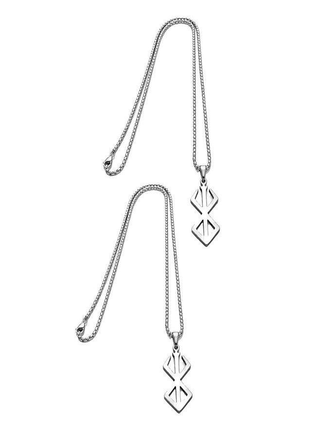 Utkarsh Pack Of 2 Fancy & Stylish Trending Stainless Steel Metal Silver Berserk Pendant Anime Lover Necklace Locket with Round Box Chain for Men & Boys Jewellery Set - Image 1