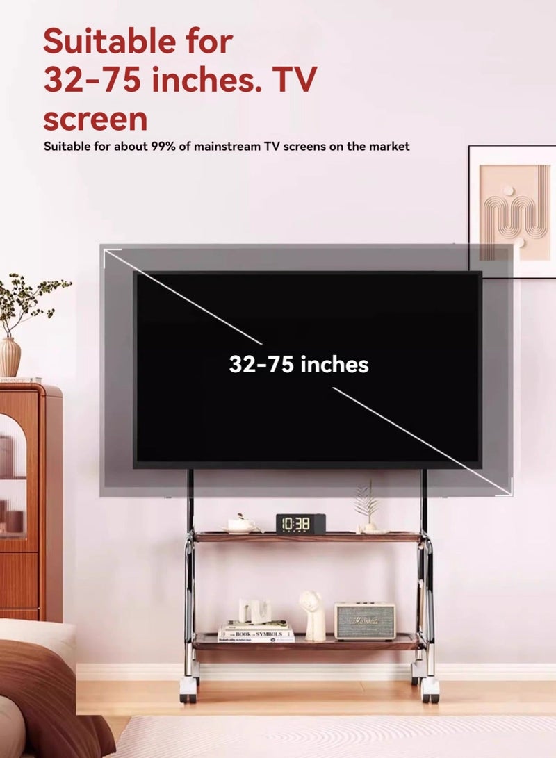 والالا Artistic Easel Rolling TV Stand for 32 to 75Inch LCD LED OLED Screens, Portable TV Stand on Wheels,Mobile TV Cart with Wood Media Shelf, Heavy Duty Portable TV Stand - Image 2