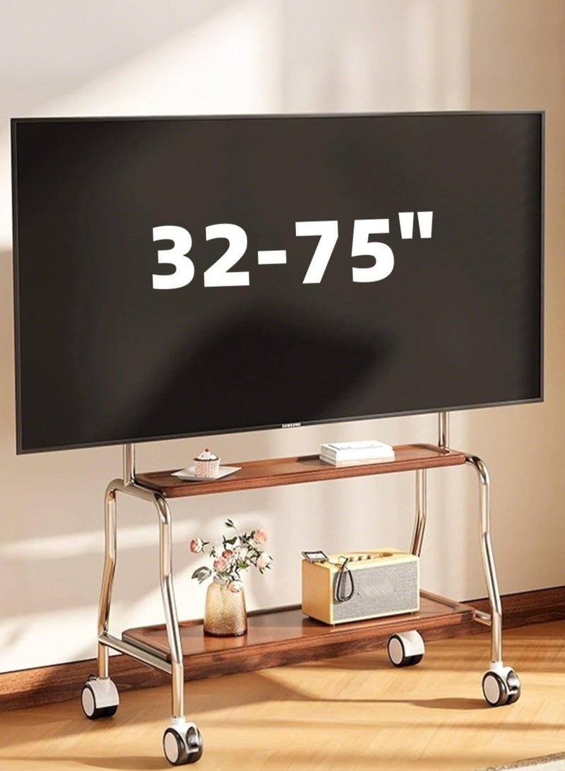 والالا Artistic Easel Rolling TV Stand for 32 to 75Inch LCD LED OLED Screens, Portable TV Stand on Wheels,Mobile TV Cart with Wood Media Shelf, Heavy Duty Portable TV Stand - Image 1