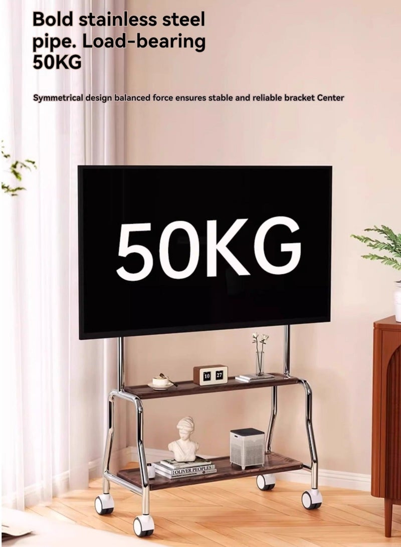 والالا Artistic Easel Rolling TV Stand for 32 to 75Inch LCD LED OLED Screens, Portable TV Stand on Wheels,Mobile TV Cart with Wood Media Shelf, Heavy Duty Portable TV Stand - Image 3