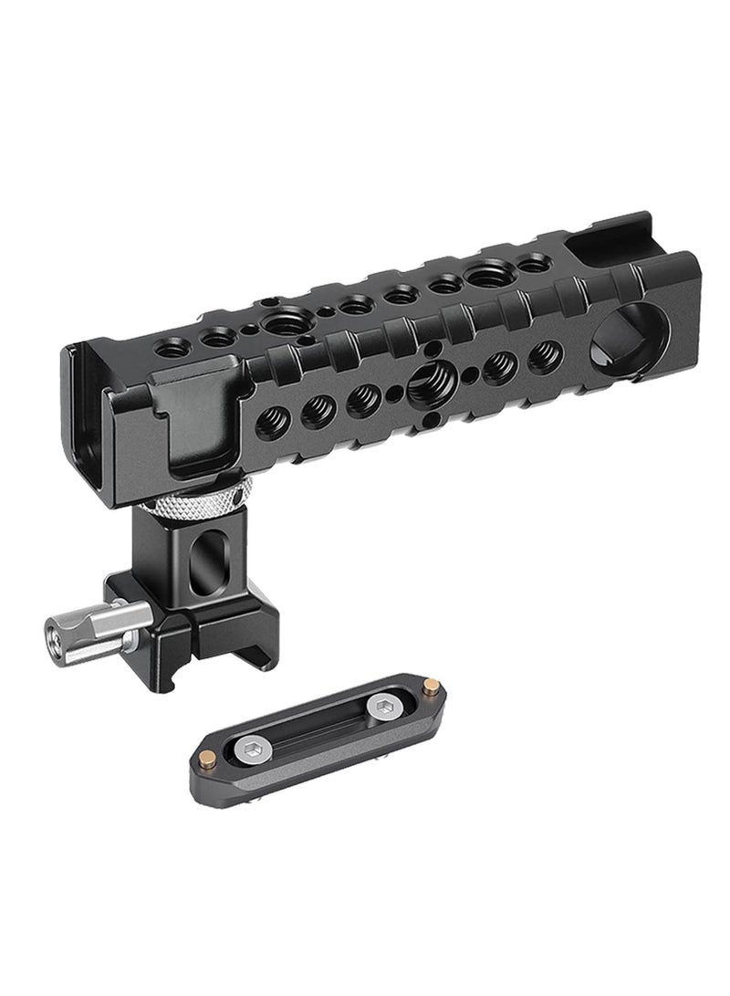 Captaintech Camera Cage Top Handle Grip Quick Release NATO Rail Top Handle with Cold Shoe Arri Locating Hole 15mm Rod Clamp NATO Safety Rail for Video Camera Cage Rig Camcorder Light Microphones - Image 1