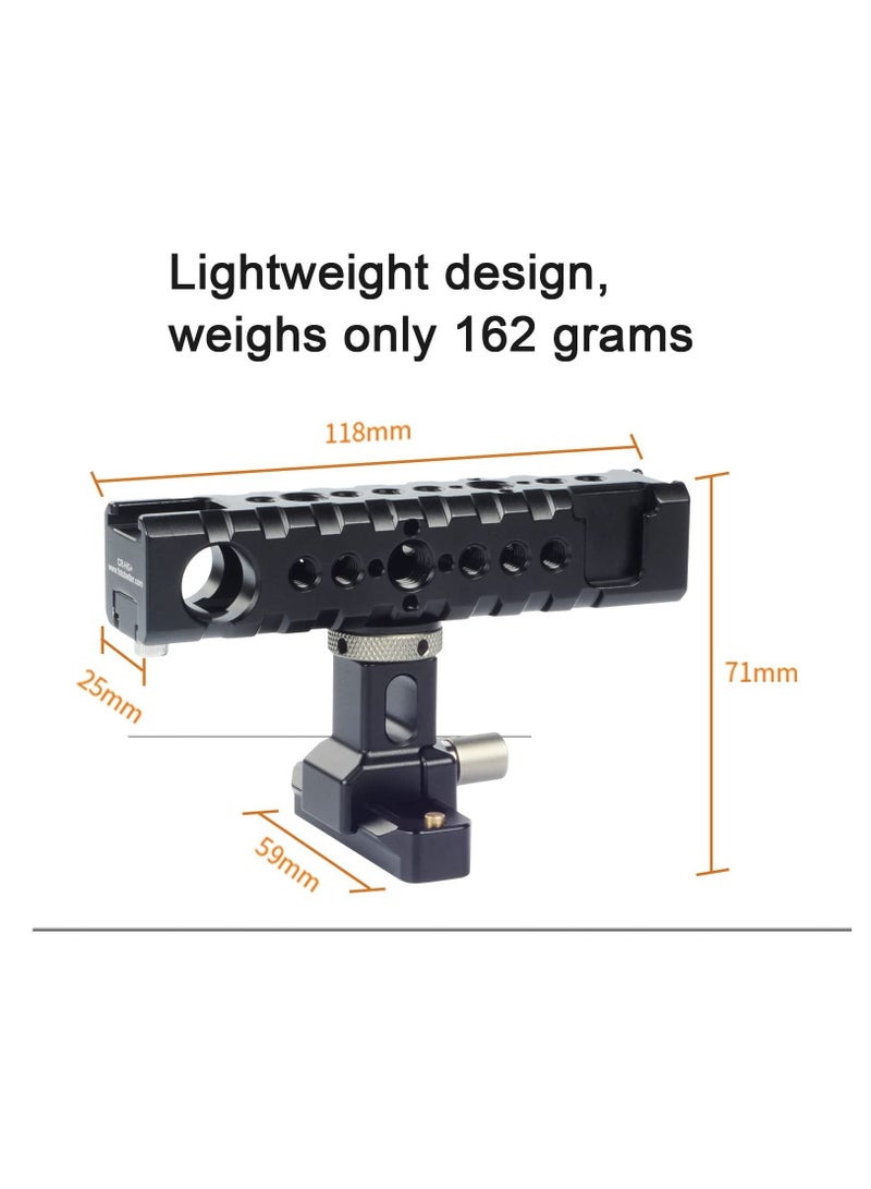 Captaintech Camera Cage Top Handle Grip Quick Release NATO Rail Top Handle with Cold Shoe Arri Locating Hole 15mm Rod Clamp NATO Safety Rail for Video Camera Cage Rig Camcorder Light Microphones - Image 5