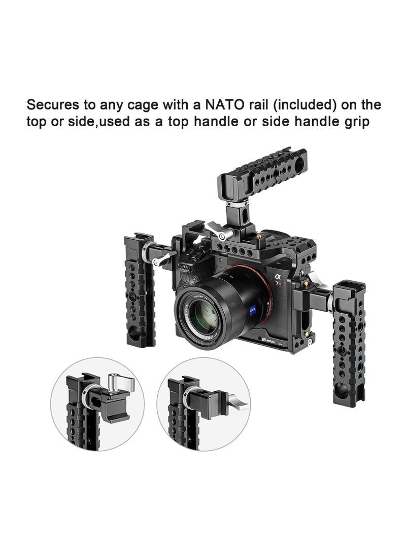 Captaintech Camera Cage Top Handle Grip Quick Release NATO Rail Top Handle with Cold Shoe Arri Locating Hole 15mm Rod Clamp NATO Safety Rail for Video Camera Cage Rig Camcorder Light Microphones - Image 2