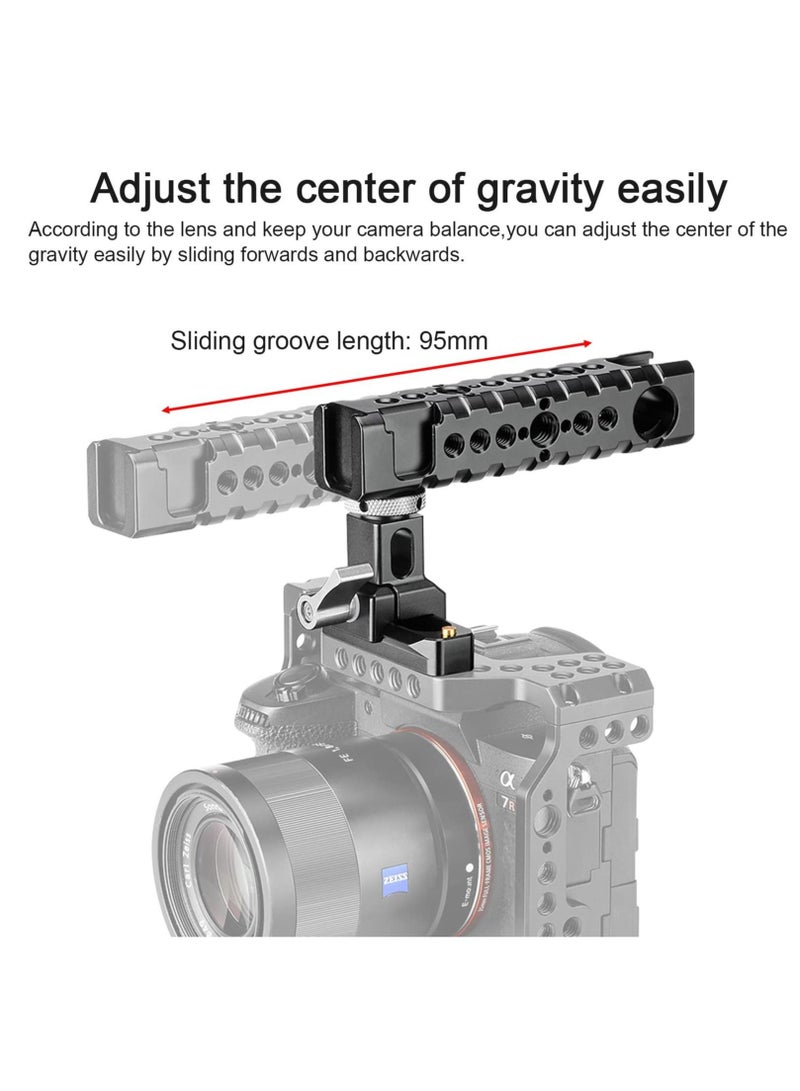 Captaintech Camera Cage Top Handle Grip Quick Release NATO Rail Top Handle with Cold Shoe Arri Locating Hole 15mm Rod Clamp NATO Safety Rail for Video Camera Cage Rig Camcorder Light Microphones - Image 4