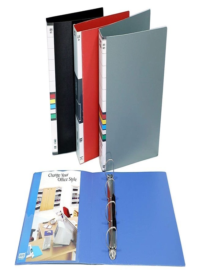 HATHIYANI 4D Ring Binder Plastic Box File -A4 Size Office documents and Certificate Plastic File (Size A4 Color May Very - Blue,Black,Grey,Red) (Pack of 4) - Image 2