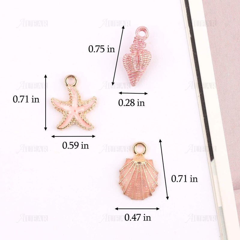 AUEAR, 30 Pack Ocean Starfish Conch Seashell Metal Gold Plated Enamel Charms Pendants for DIY Jewelry Making (Enamel Style 1) - Image 5