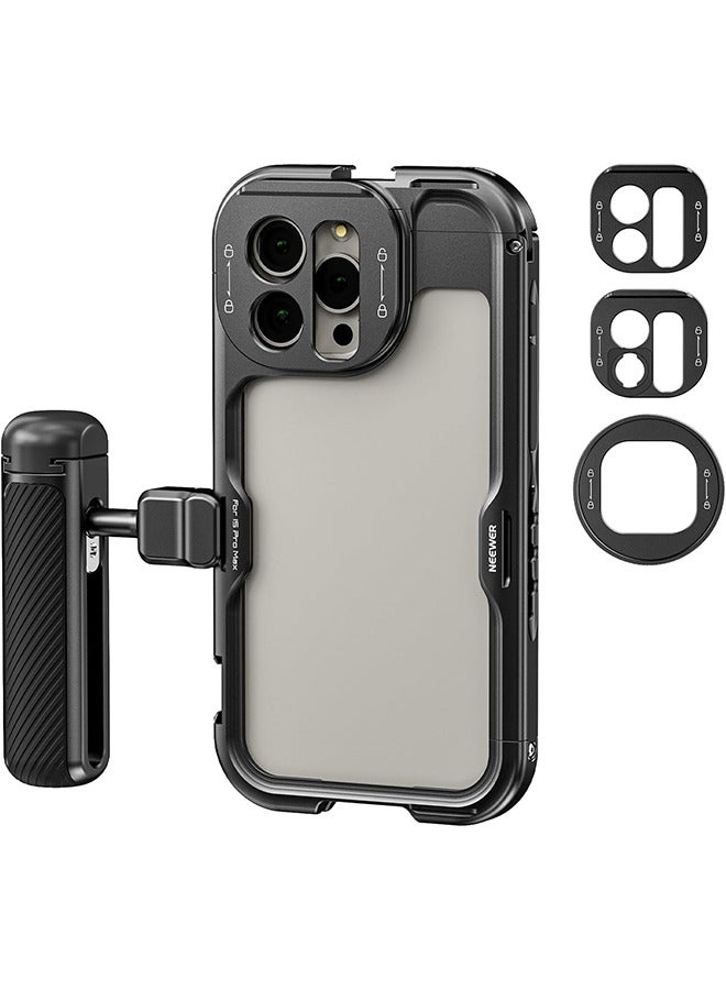 Neewer NEEWER 15 Pro Max Cage [2nd Gen], Video Rig Phone Stabilizer with Quick Release Side Handle, 67mm Filter Adapter, 17mm Lens Backplate, T Mount Lens Adapter Compatible with Moment, PA044+PA045B  - Image 1