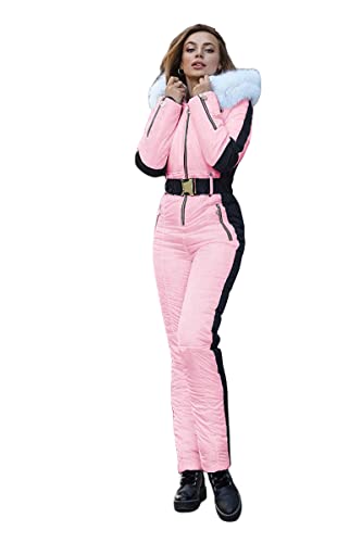 Yousify Womens Winter Onesie Ski Jumpsuits Outdoor Sports Waterproof Snowsuit Removable Faux Fur Collar Coat Jumpsuit - Image 1