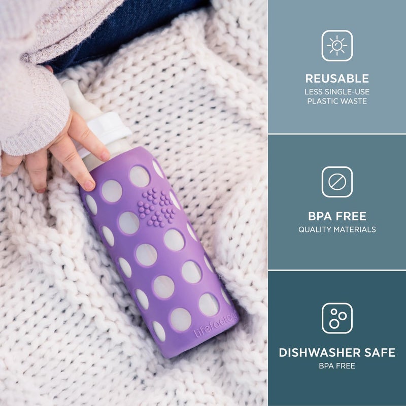 lifefactory زجاجة حليب للأطفال من لايف فاكتوري مع حلمة مرحلة 2 وغطاء سيليكون واقي عنب 9 أونص (LF110021C4) - Image 2