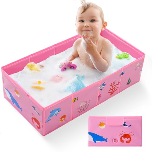Tohetsuzp Collapsible Baby Bathtub Portable Foldable Travel Bath Tub for Infant Toddler Converts Shower to Tub No Assembly Folds Flat for Storage 6M5 Years Pink - Image 1