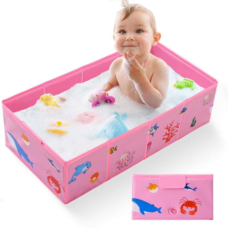 Tohetsuzp Collapsible Baby Bathtub Portable Foldable Travel Bath Tub for Infant Toddler Converts Shower to Tub No Assembly Folds Flat for Storage 6M5 Years Pink - Image 2