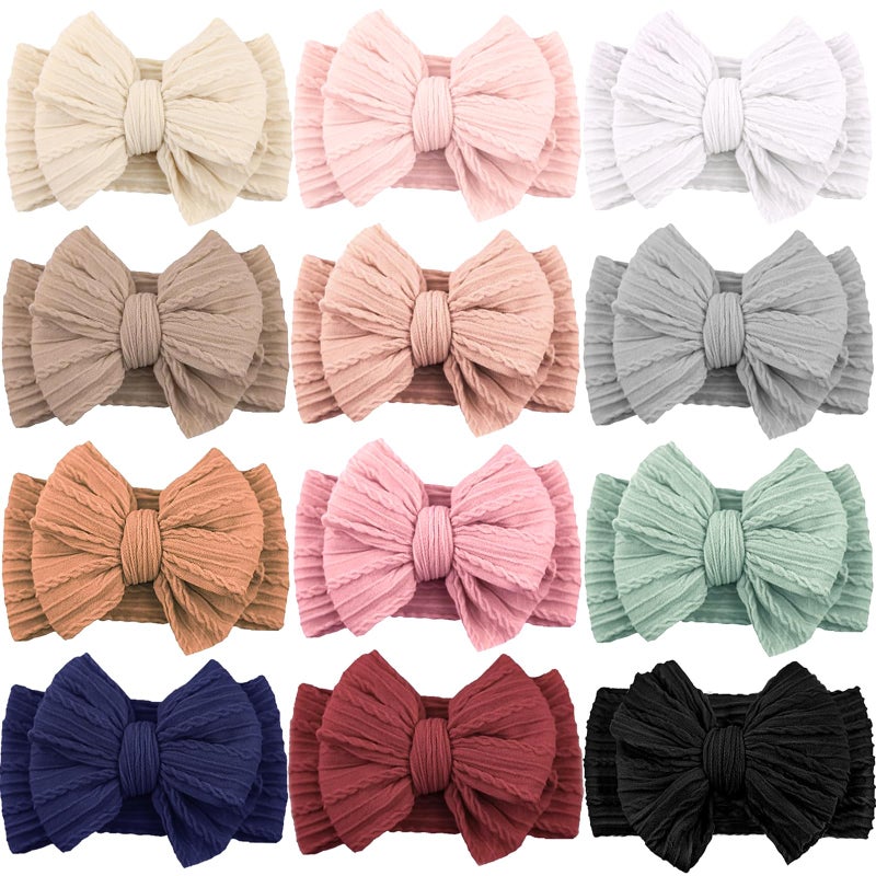 ALinmo 12 Pack Baby Headbands Super Soft Stretchy Nylon Hair Bands Hair Bows Hair Accessories for Baby Girls Newbrons infants Toddlers - Image 1