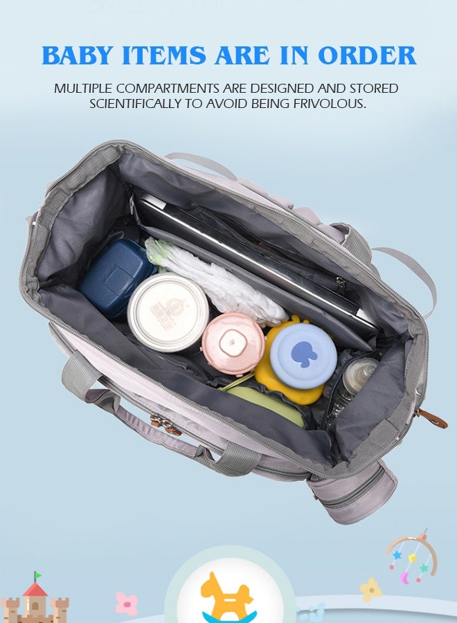 سوفت تاتش حقيبة حفاضات كبيرة للأطفال، حقيبة أطفال للأم، حقيبة حفاضات مقاومة للماء مع حافظة لهاية، حقيبة ظهر للحفاضات، حقيبة للأمهات، حقيبة حفاضات، حقيبة حفاضات للسفر مع وسادة تغيير (رمادي) - Image 5