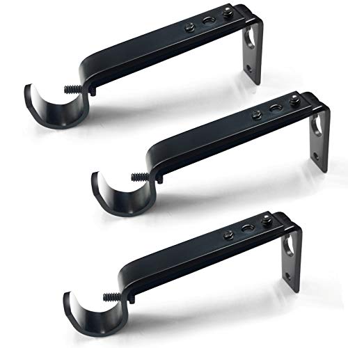 IHRDNNR Curtain Rod Holders Heavy Duty Adjustable Rod Brackets for 7/8 or 1 Inch Rods, Set of 3 (Black) - Image 1