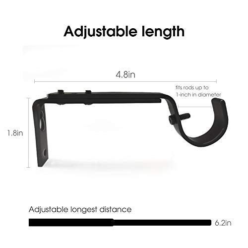 IHRDNNR Curtain Rod Holders Heavy Duty Adjustable Rod Brackets for 7/8 or 1 Inch Rods, Set of 3 (Black) - Image 3