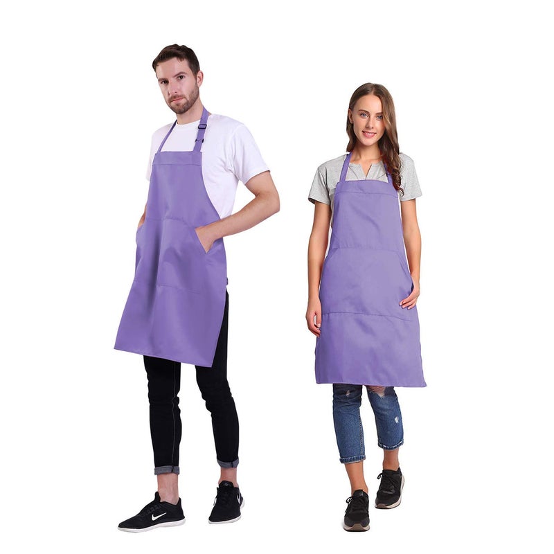 BIGHAS Adjustable Bib Apron with Pocket Extra Long Ties for Women Men  18 Colors  Chef  Kitchen  Home  Restaurant  Cafe  Cooking  Baking (Lavender) - Image 2