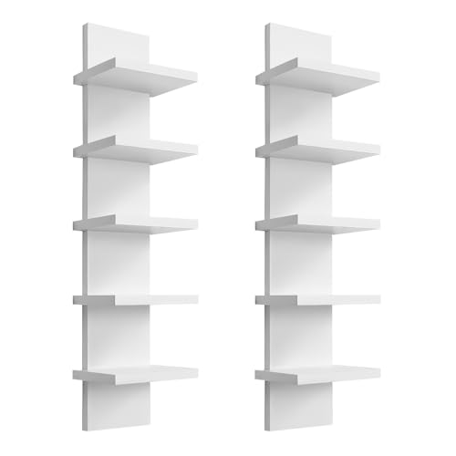 YEXEXINM 2 Pack 5 Tier Wall Shelf Unit - Narrow Smooth Laminate Finish - Vertical Column Wall Decor Mount Floating Storage Home Decor Organizer Tall Tower Utility Shelf for Bedrooms, Living Rooms,White - Image 1