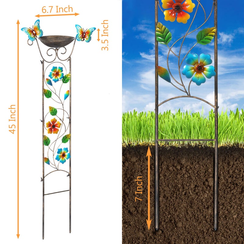 LEWIS&WAYNE لويس وواين حوض طيور حديقة مع trellis خارجي، 40 بوصة حديد عتيق حديقة نبات trellis زخرفي مع زهور-فراشات وحوض شرب قابل للفصل، حوض طيور قائم بذاته محطة مغذية للطيور - Image 2