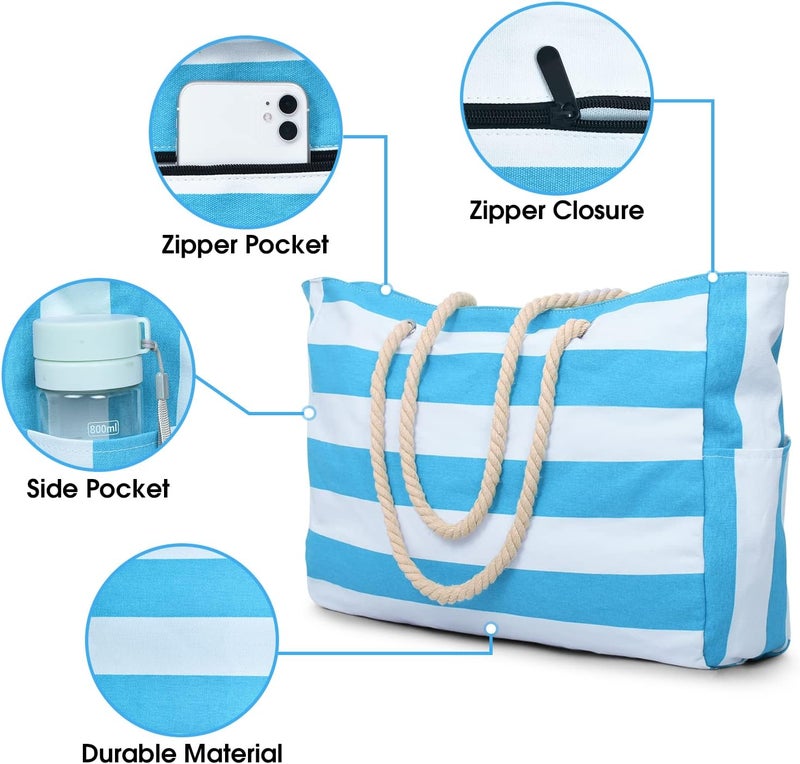 Becokan Beach Bags for Women, Large Waterproof Beach Tote Bag with Zipper Beach Bags Waterproof Sandproof Swim Pool Bag Large Tote - Image 2
