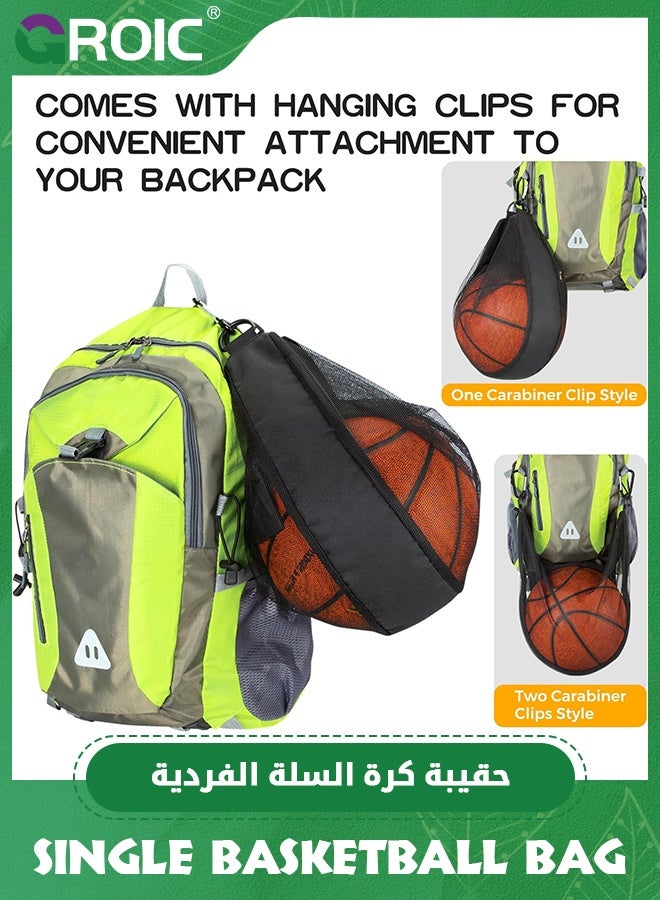 GROIC Single Ball Bag with Zipper Pocket Mesh Shoulder Bag with Buckle Clip Sport Equipment Storage Net for Carring Basketball Soccer Volleyball Rugby, Swim Beach Bag Gym Sports Crossbody Bag - Image 3